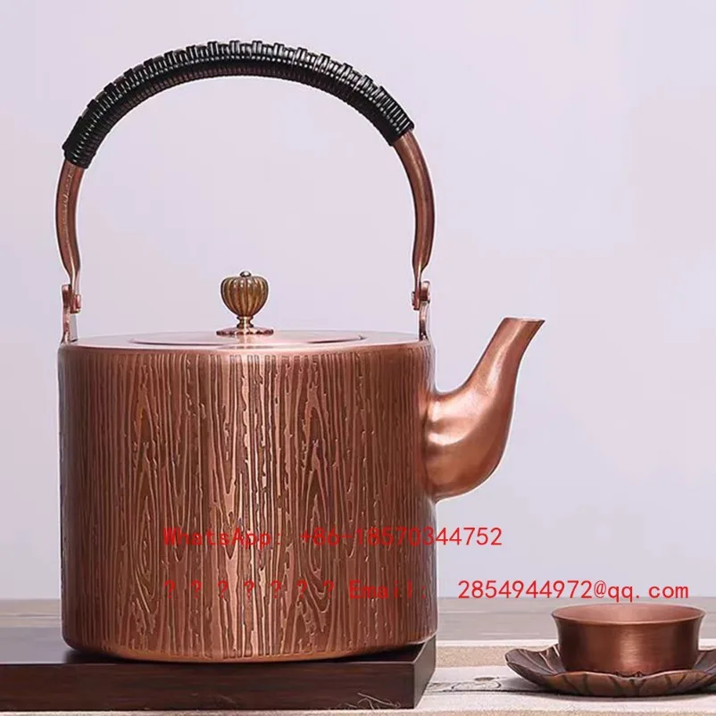 2L Pure Copper Teapot Handmade Red Copper Pot Uncoated Large Capacity Vintage Kettle Home Tea Set