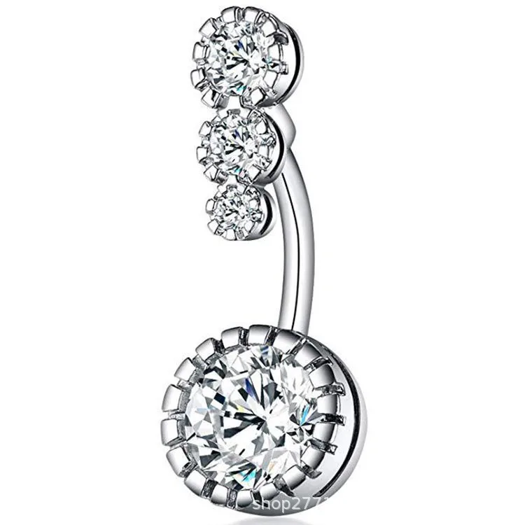 1PC Stainless Steel Belly Button Rings Round Crystal CZ Dangle Navel Ring Belly Piercing For Women Sexy Body Jewelry Ombligo 14G