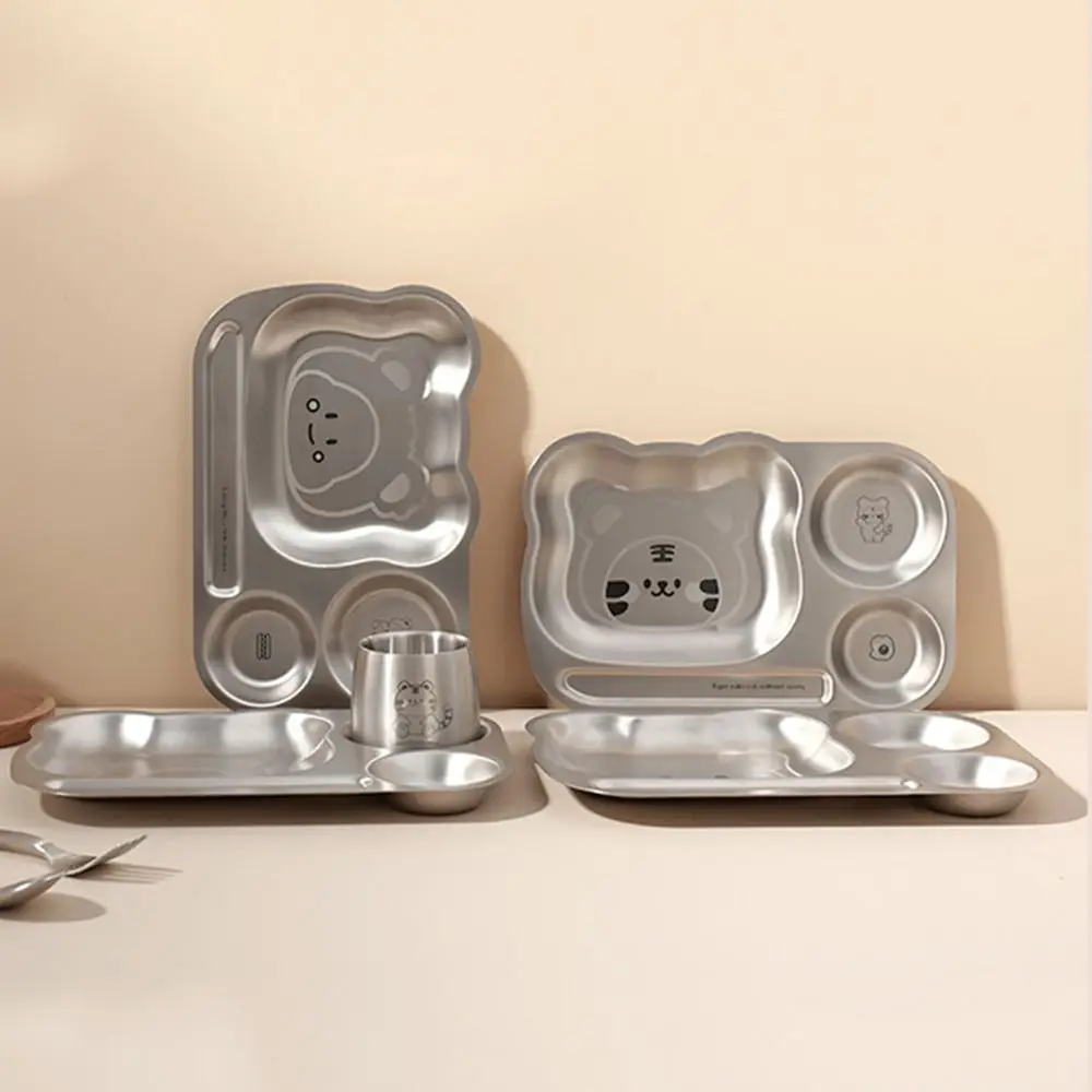 

Cartoon Themed Children's Tableware Square Shaped Multi Grids Food Plate Heat-Resistant Anti-fall Stainless Steel Plate