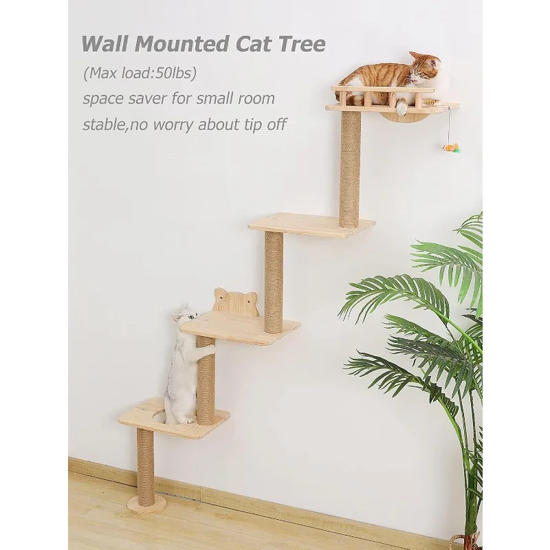 Cat Tree Wall Mounted with 4 Levels Shelves, 73