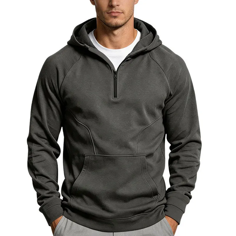 Men's Autumn Winter Half-zip Fleece-lined Warm Long-sleeve Hoodies Sweatshirt