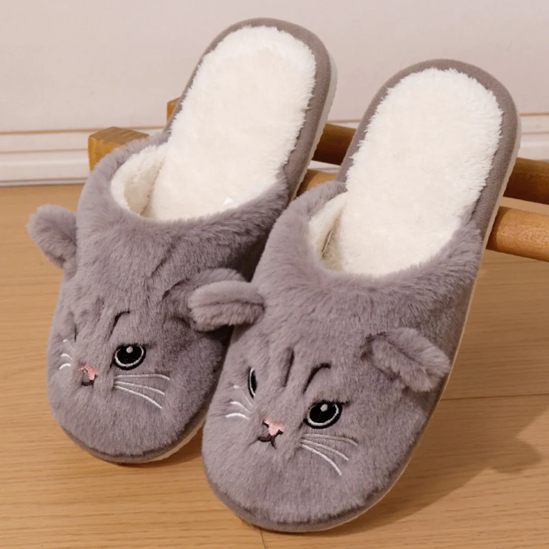 لطيف الكرتون القط نعال من القطن النساء 2025 الشتاء عدم الانزلاق مغلق تو النعال المنزل امرأة الدافئة أفخم كعب مسطح الطابق الأحذية