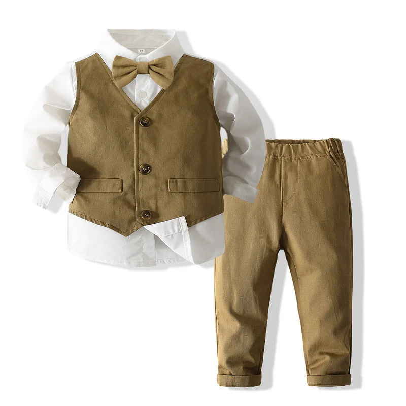 Baby Boy Long Sleeve Gentleman White Shirt Bowtie Tuxedo Jumpsuit Overall