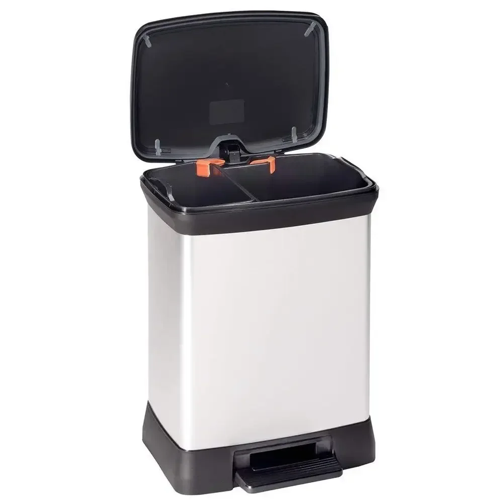 

70% Recycled 30L Dual Pedal Touch Bin for Kitchen, Silver