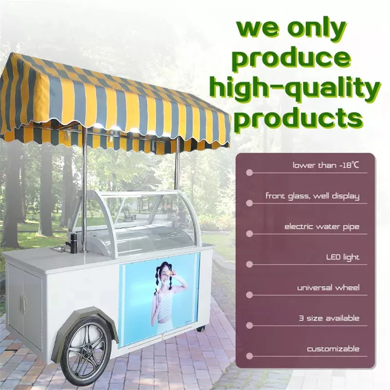 2023 Nieuwe Aangepaste Mobiele Ijs Winkelwagen Te Koop Ijslolly Ijs Vriezer Display Showcase Dessert Voedsel Winkelwagen Kiosk Met Wielen
