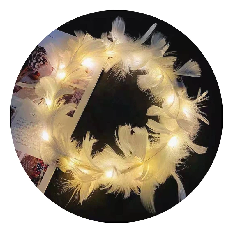 Couronne de plumes LED pour femmes et filles, coiffe lumineuse, bandeau ange Halo lumineux