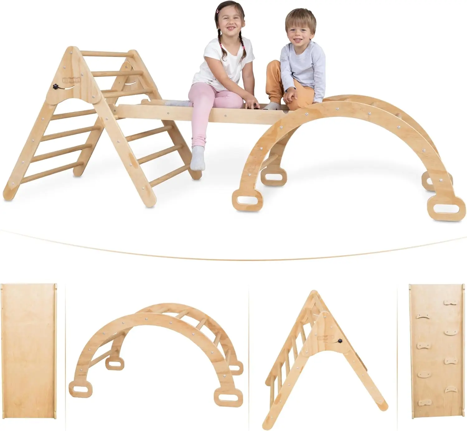 

Climbing Toys Toddlers 4 in 1 - Pikler Triangle Climber Ramp Arch - Wooden Toddler Set 3 in 1 - Montessori Set