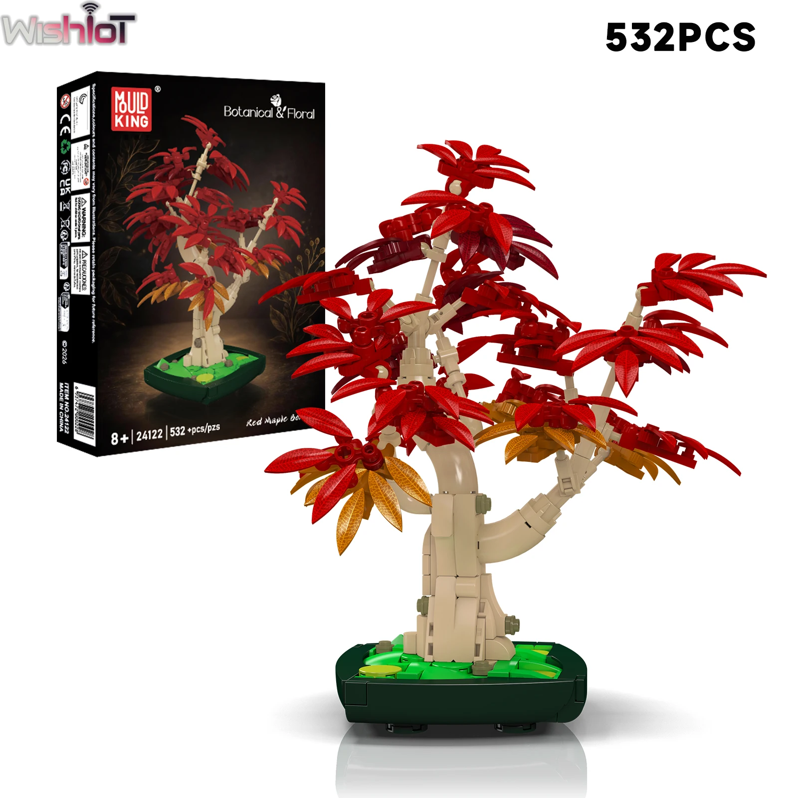 Mould King 24122 Red Maple Bonsai 532PCS Building Blocks Set Bricks Potted Plants Model Home Office Ornament Toys Holiday Gifts