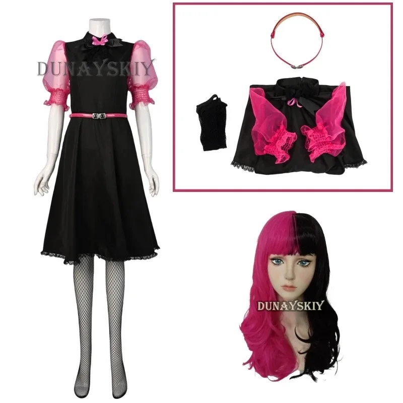 Película Monster Live High Girl Draculaura Cosplay disfraz peluca vestido rosa Halloween mujeres fantasía juego de rol Outfita; 2'k, 8;c'