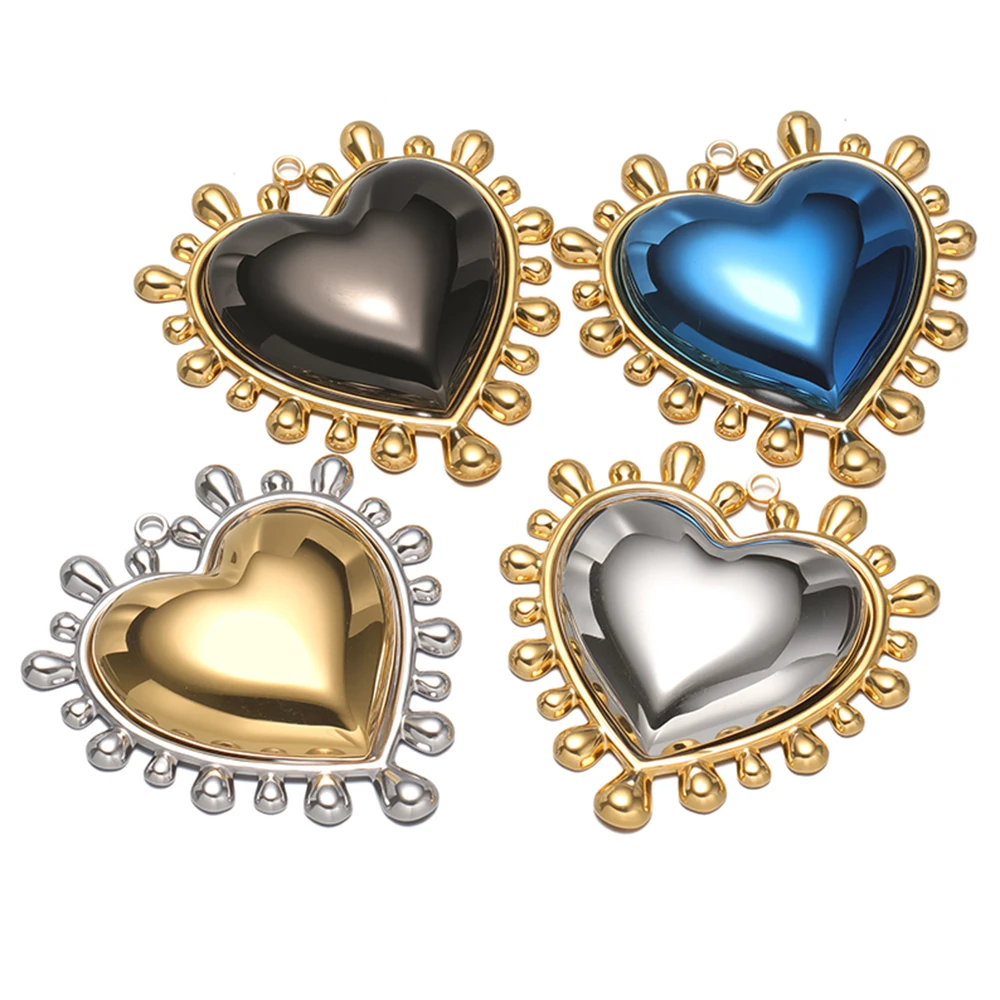 2Pcs Vacuum Gold Plated Stainless Steel Lover Heart Pendants for DIY Jewelry Earrings Making Necklace Charms Bracelet Material
