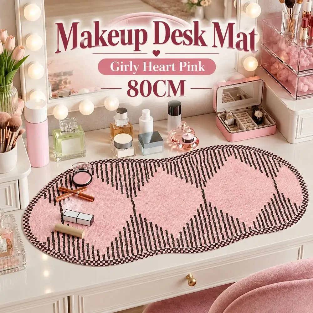 Cute Girly Heart Makeup Desk Mat Pink 80CM Absorbent Office Desk Mat Washable Quick Dry Desktop Decor Pad Vanity or Workspace