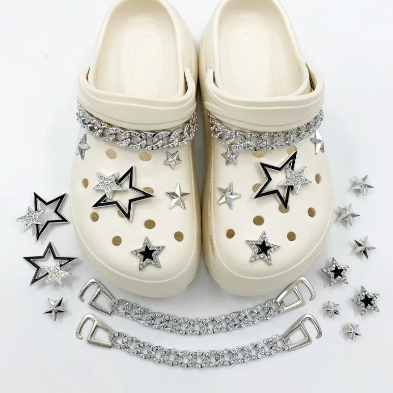 12 шт., модные подвески для обуви, набор аксессуаров, пряжка для обуви с отверстиями, металлическая цепочка со стразами, пятиконечная звезда, украшения для обуви «сделай сам»