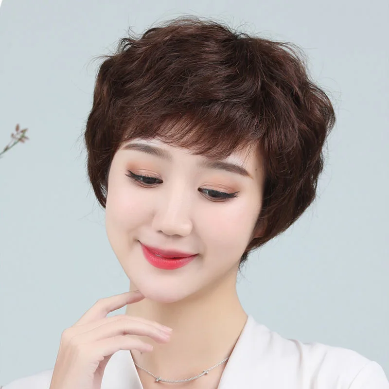 Full Head Cover, Traditional Short Hair for Middle-aged Women, High-end Texture, Natural Scalp， Mother's Day Gift