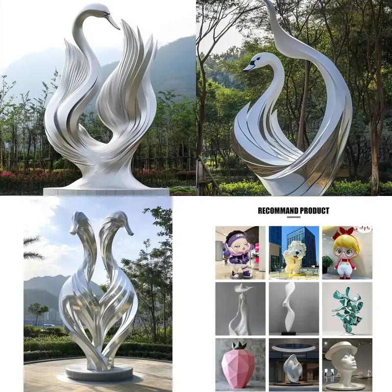 Modern Large Abstract Swan Sculpture Mirror Polished Stainless Steel Outdoor Landscape Decoration Art Statue for Garden Yard