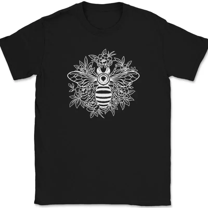 

Bee with Flowers T-Shirt Honey Hive Pattern Graphic Funny Gift Tee