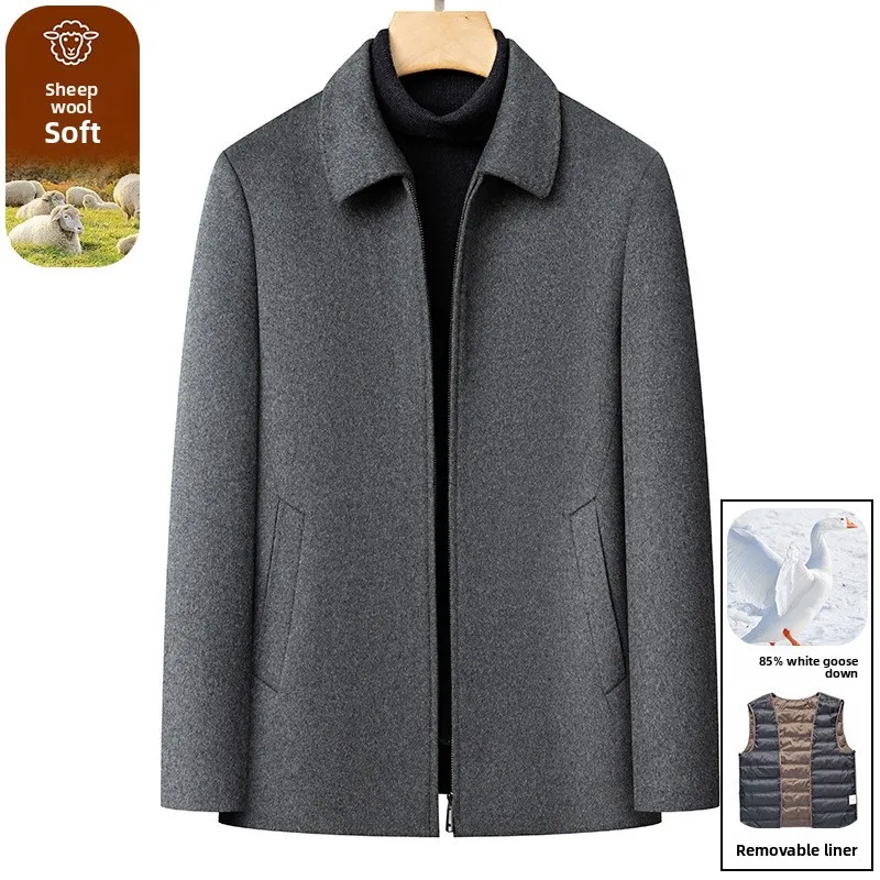 

Новая осенне-зимняя мужская шерстяная двусторонняя твидовая куртка-жакет с пуховым наполнителем, теплая повседневная куртка, модный вязаный свитер на молнии с декоративными элементами