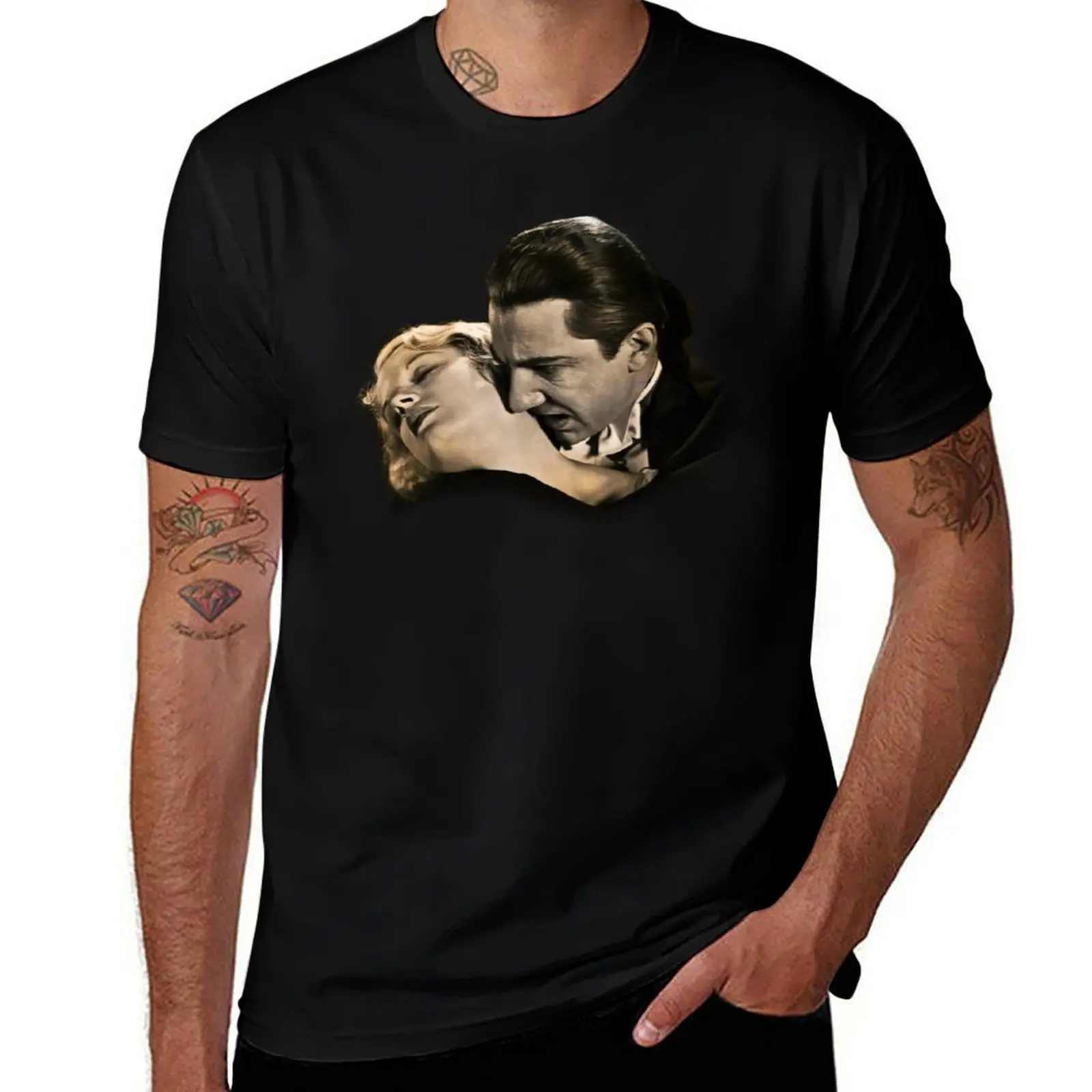 

Vintage Dracula Lugosi Gothic Photo. Bela Lugosi with Helen Chandler. Remastered T-Shirt cotton tshirt 100% T-Shirt