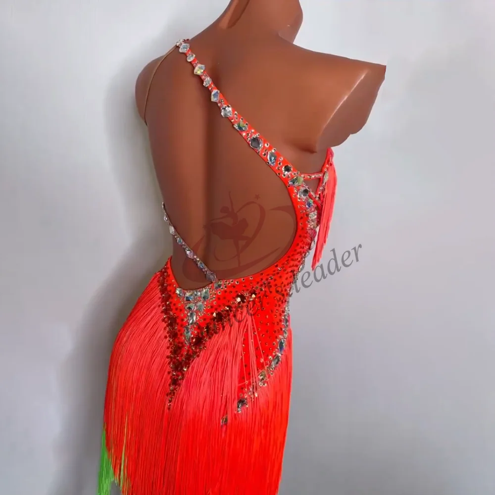 ラテンダンス競技女性の子供のハイエンドカスタム 2 色タッセルステッチルンバタンゴパフォーマンスブラックプールドレス