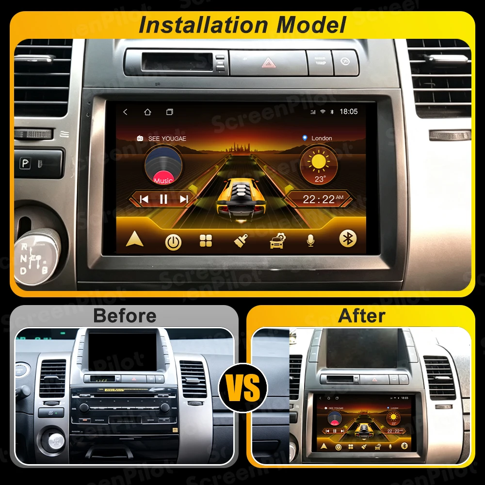 Android 16 For Toyota Prius 20 2003 -2009 Car Radio Stereo Head Unit  Multimedia Video Player GPS Navigation 2K QLED 9 Inch RDS