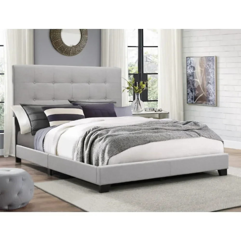 

Crown Mark Florence Gray Upholstered Panel Bed, Bedroom, Durable and Strong,Gray