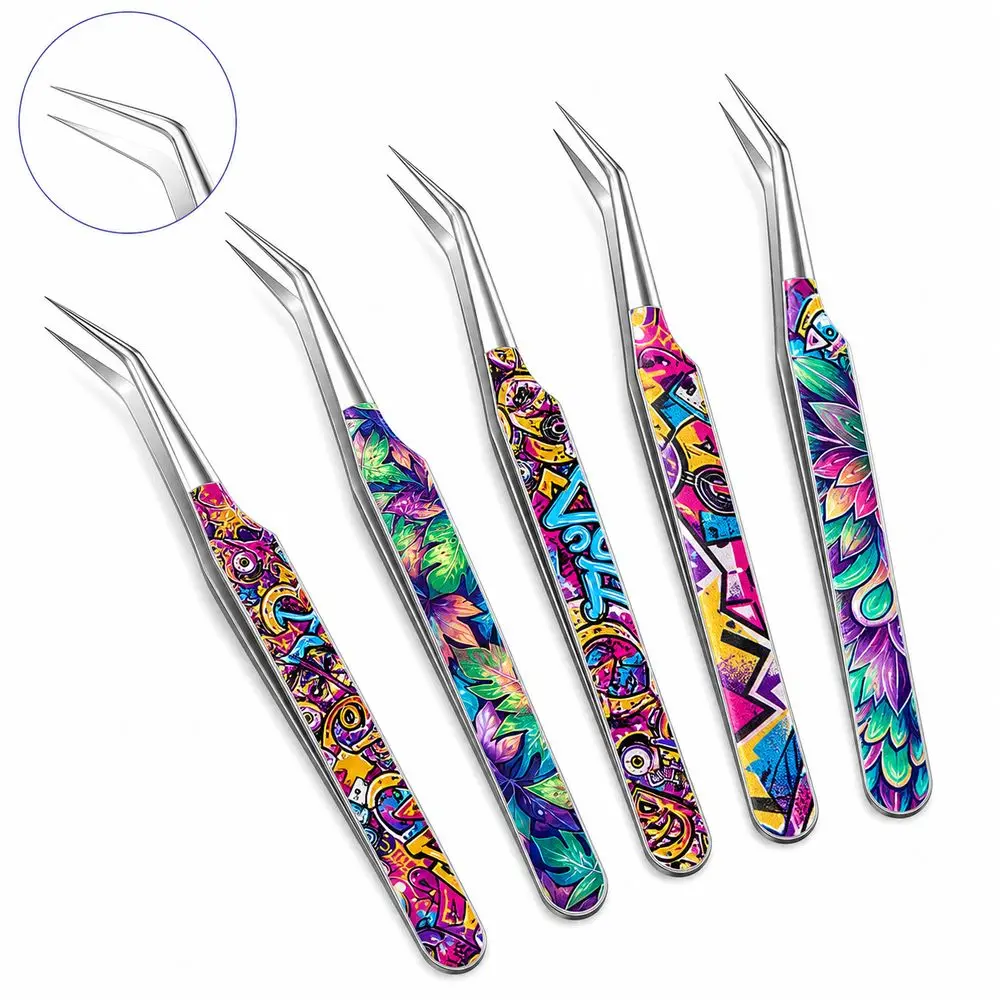 Metal Curved Stickers Tweezers High Precision Anti-static Lashes Extension Tweezer Cartoon Bean Tweezers Beauty Makeup Tools