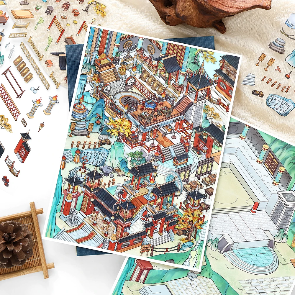 Kawaii Guangming piek 3D Sang Yuan Wa ze landschap sticker DIY Pocket Cabin scène festival cadeau ﻿