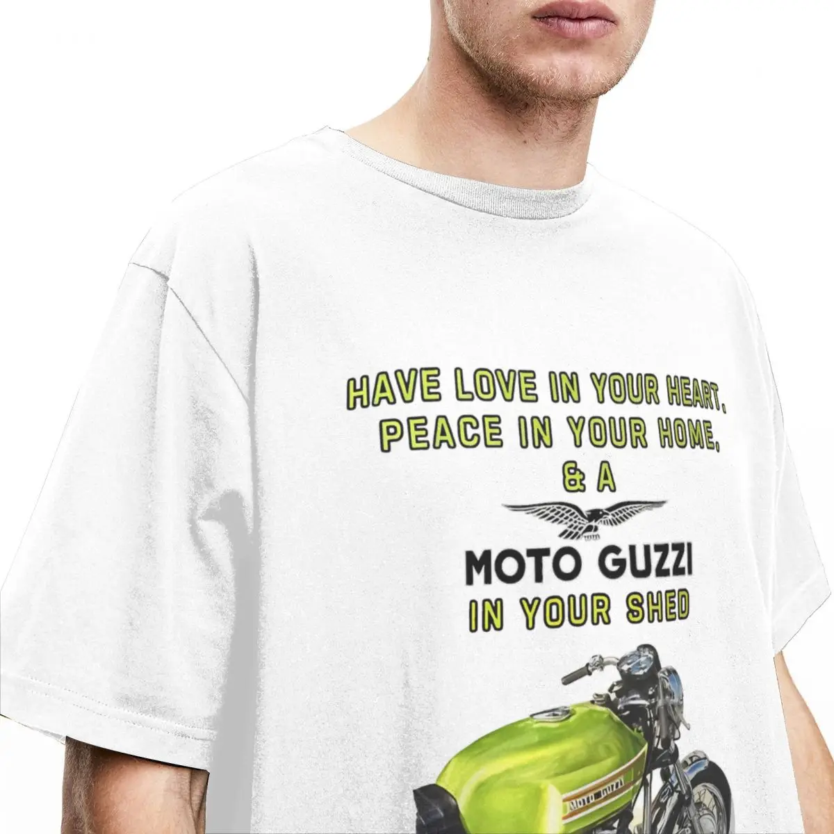 Love Heart Moto Guzzi V7 Stuff Shirt Men Women Motocycle Vintage Pure Cotton T Shirt Crewneck Short Sleeve Big Size Cloth