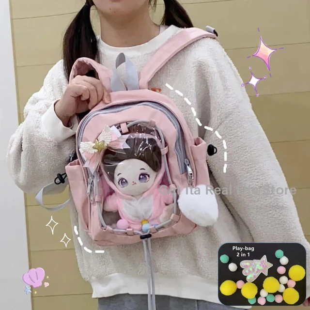 Pink Mini Backpack for Dolls 20cm Double Pockets Kawaii Transparent Small Itabag for Girls Waterproof Nylon Cute Ita Bag H248 AliExpress