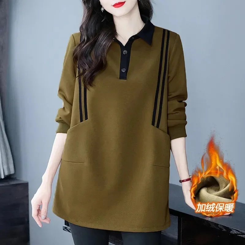 Large Size 5XL Women Add Velvet Padded Sportshirt Autumn Winter New Coat Fashion Western-Style Outerwear Design Sense Female Top