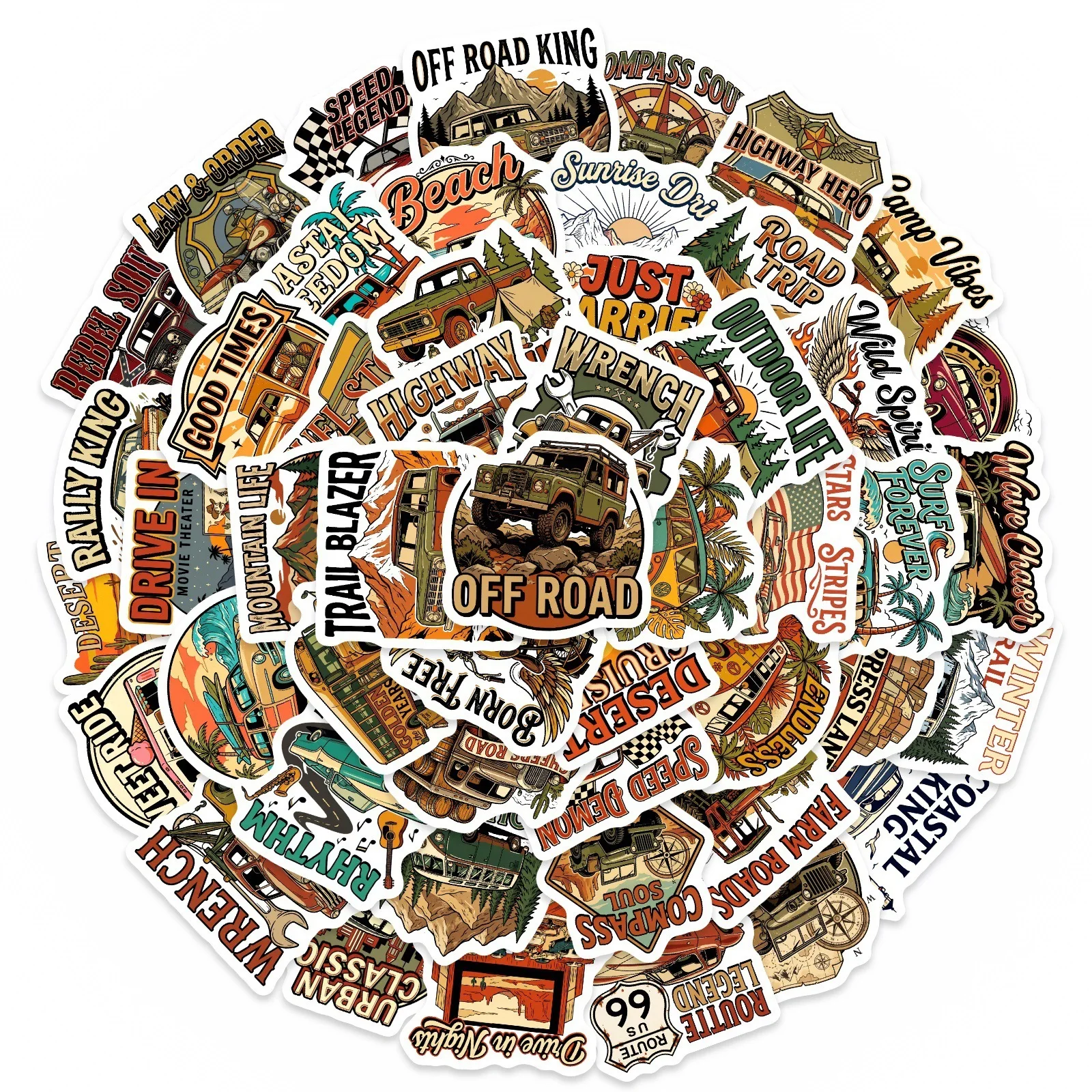 

10/50PCS Retro Camping Sticker Cartoon Fun Graffiti Waterproof Decal Toy Gift Decoration Refrigerator Desk Stationery Box Guitar