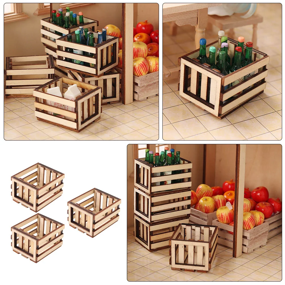 3 Pcs Miniature Candy Toy Wooden Frame Container Baskets Model Furniture Room Ornament Storage House Layout