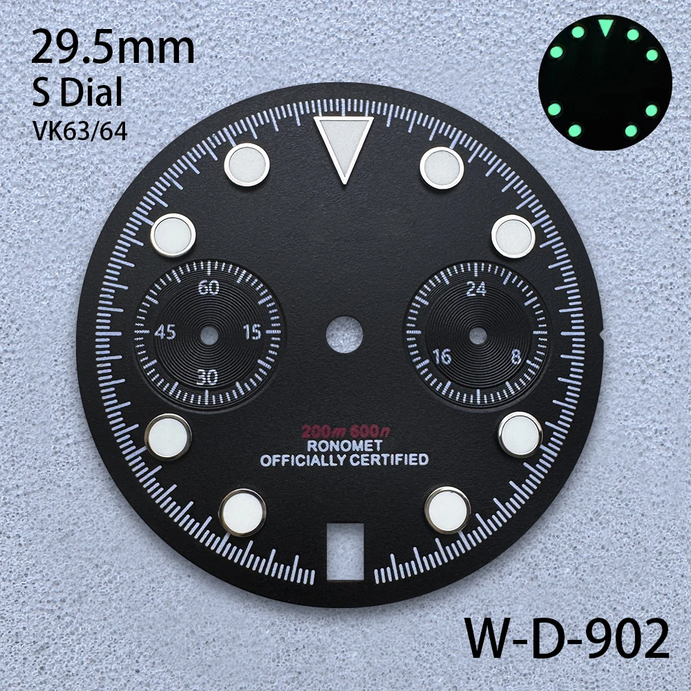 29.5mm DTN Panda S Dial Fit VK63/VK64 Quartz Movement Green Luminous High-Quality Lady's  Watch Modification Accessories