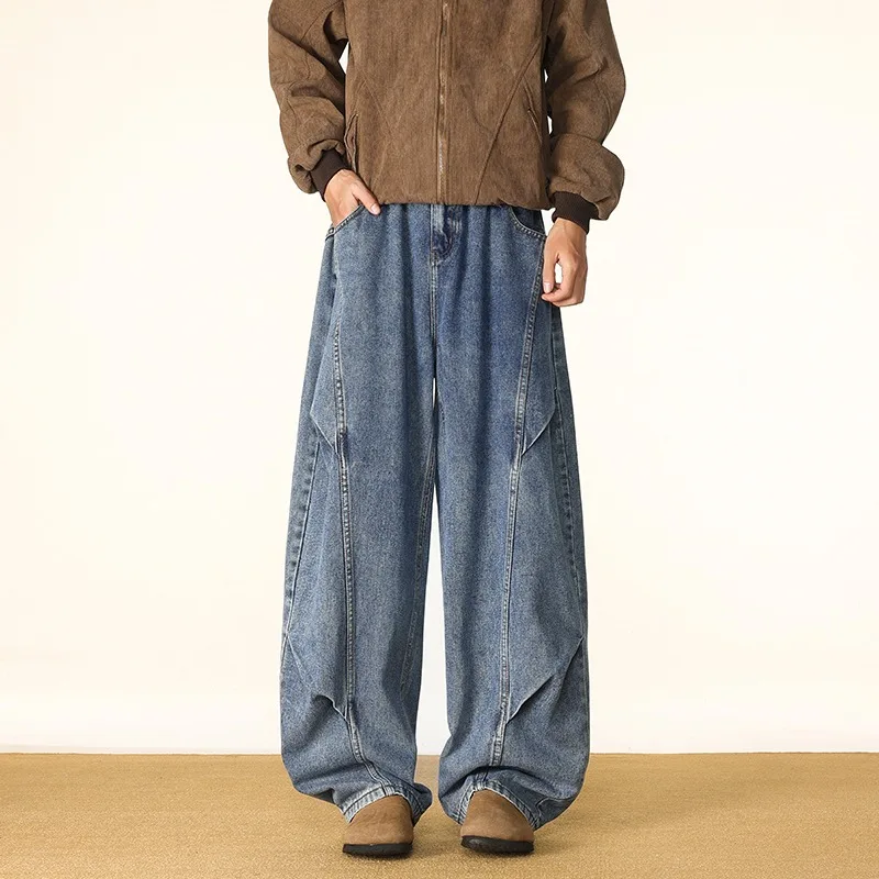 Men's Jeans Man Pants Plus Size Straight Loose Fit Autumn Spring Fashion Wide Leg Denim Barrel Pants