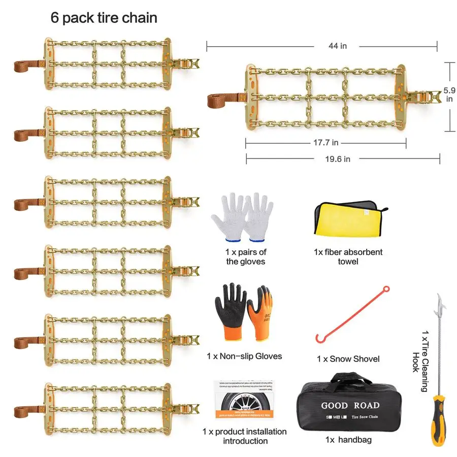 

Emergency Snow Chains, Tire Chains with Thickened Manganese Steel for Car Truck SUV in Ice, Sand and Mud6 Packs, Tire Width 2352