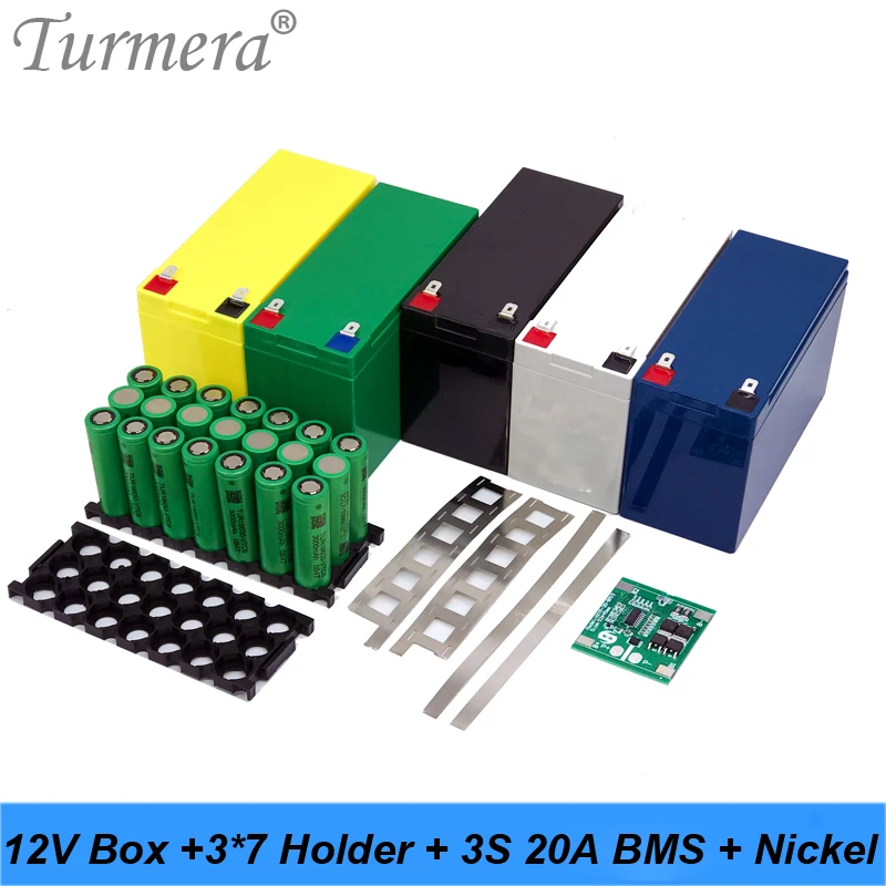 Turmera 12V 7Ah to 20Ah Battery Storage Box 3X7 18650 Holder 3S 20A BMS with Welding Nickel for Motorcycle Replace Lead-Acid Use