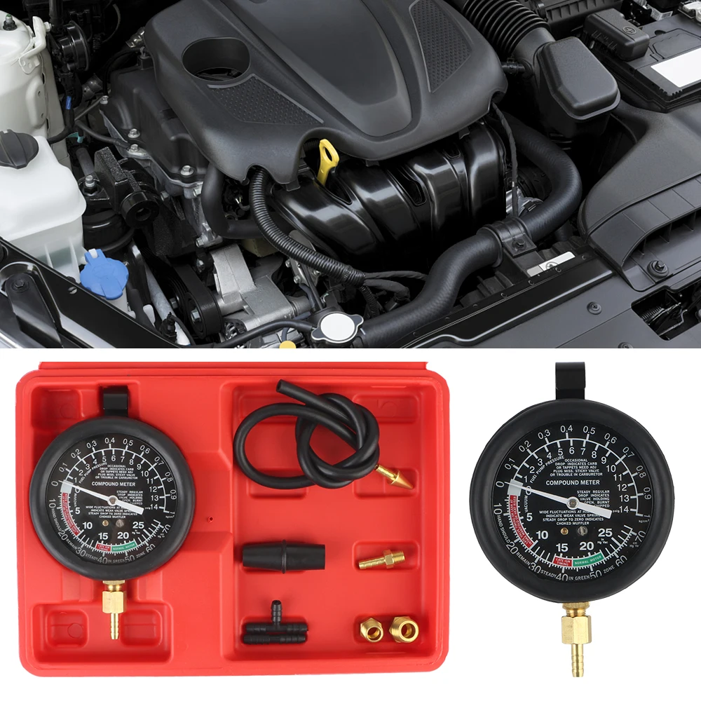 Automotive Cylinder Tester Kit Vacuum Gasoline Engine Compression Meter With Adapter Pressure Gauge