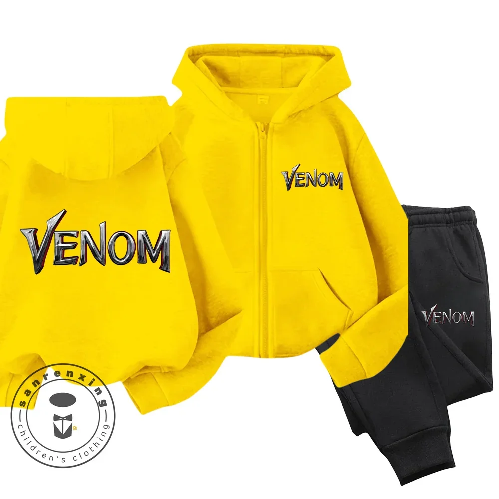 2025 Disney Venom Cartoon Children Hoodie + Pants 2pcs Zipprt Set Fashion Clothing Boys Girls Sweatshirt Kid Sportsuit