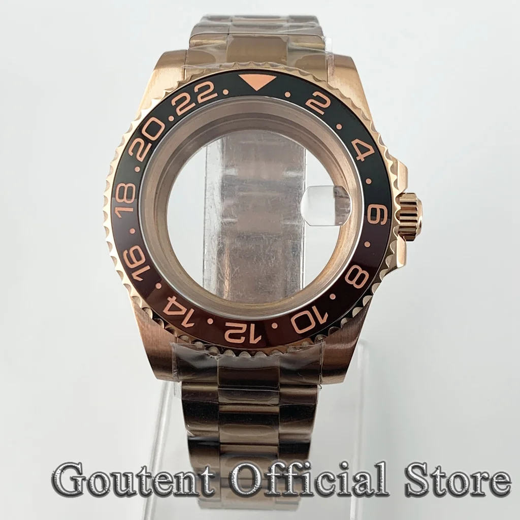 Goutent Sapphire Crystal Rose gold Watch Case Ceramic Bezel Fit PT5000 ETA 2836 2824 NH34 NH35 NH36 Miyota 8215 821A Movement