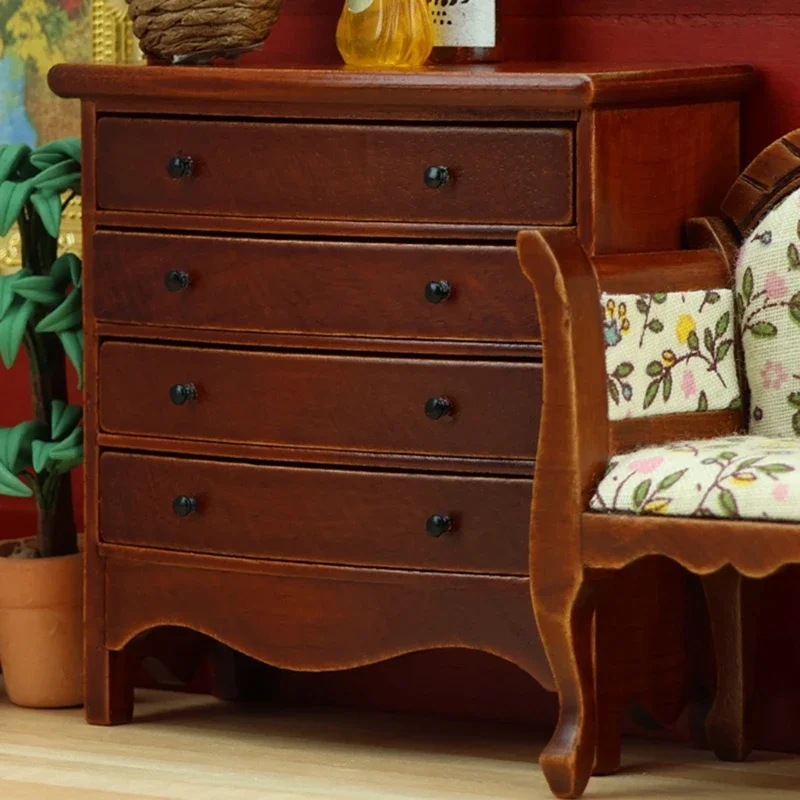 소형 나무 서랍 캐비닛 모델 입상 1/12 인형 집 액세서리 침실 장면 디스플레이 인형 집 가구 15UB
