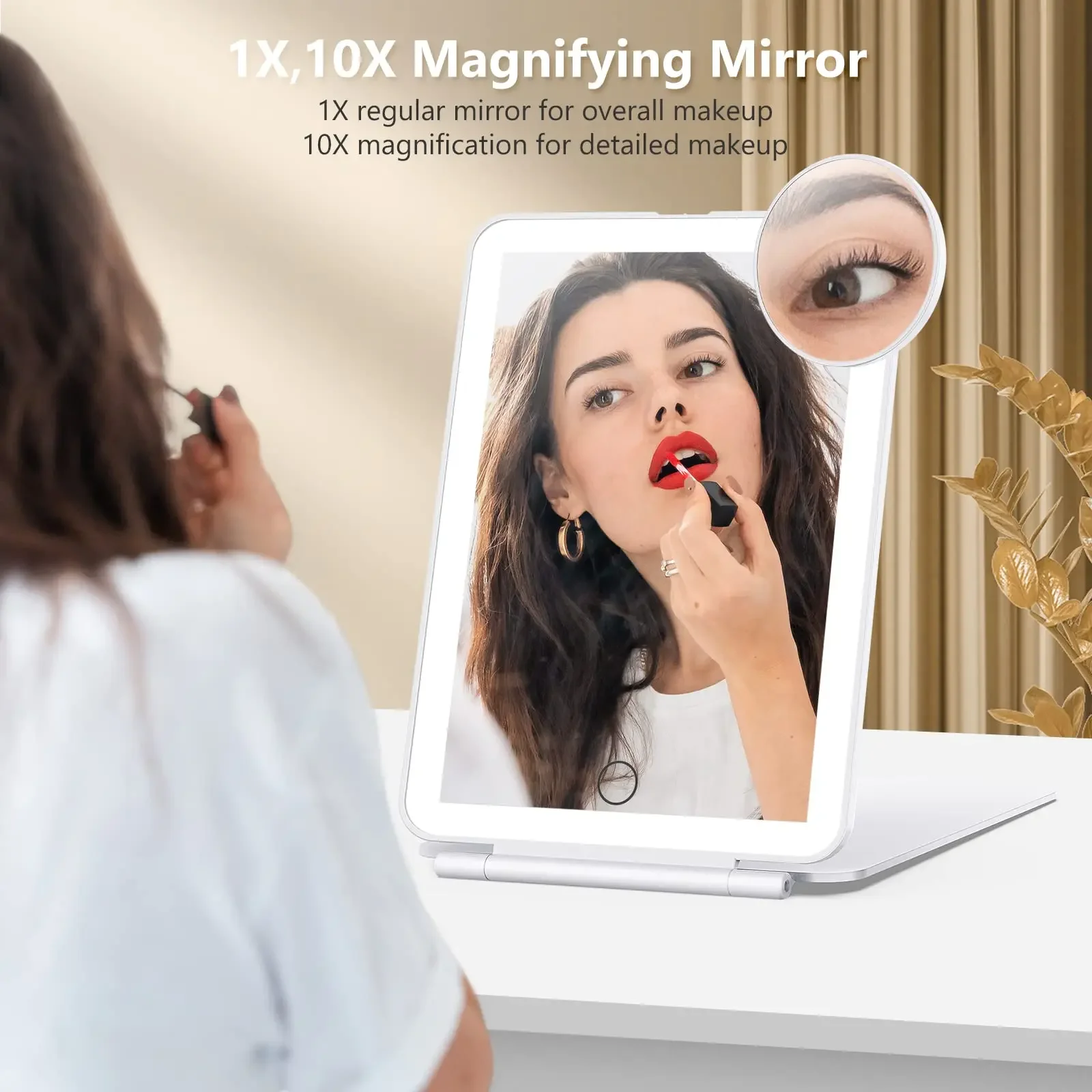 10X Premium Ultra-Slim & Portable Magnifying Travel Makeup Mirror with 80LED Lights - 3 Color Settings, Battery-Operated, Perfec