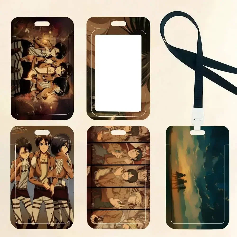 Anime Attack On Titan Retro ID Card Holder Neck Strap Pendant Door Badge Holder Lanyards Keychain Work Credential