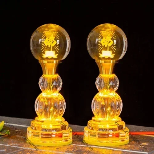 2Pcs Crystal Simulated Candlestick, Buddhist Temple Supplies,Sacrifice Candle Holder for  Home Decor Safety Blessing Ornament