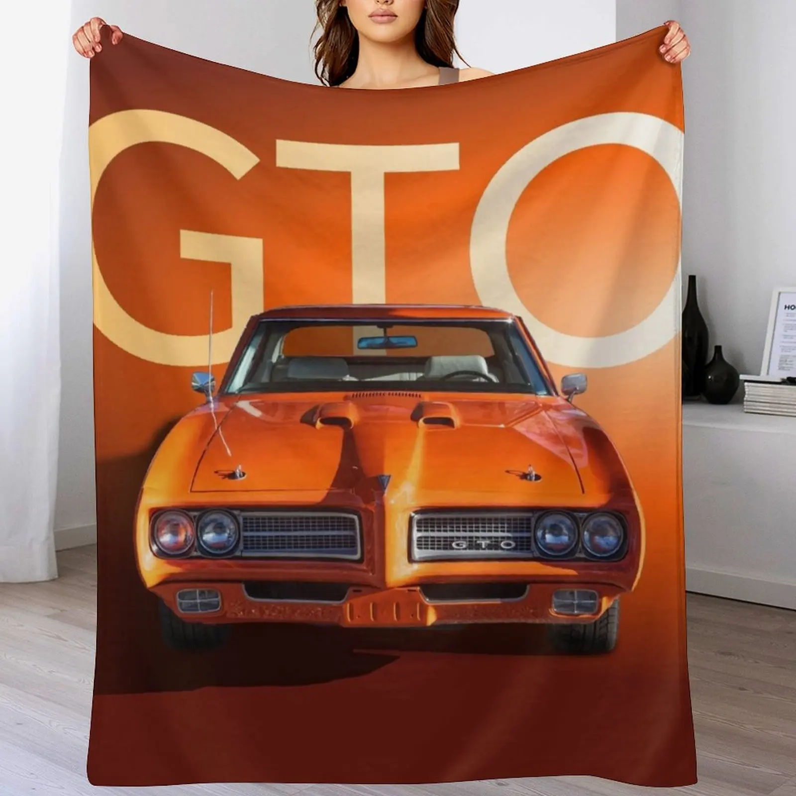 

1969 Orange GTO Throw Blanket Soft Plush Plaid Furrys for winter wednesday Blankets