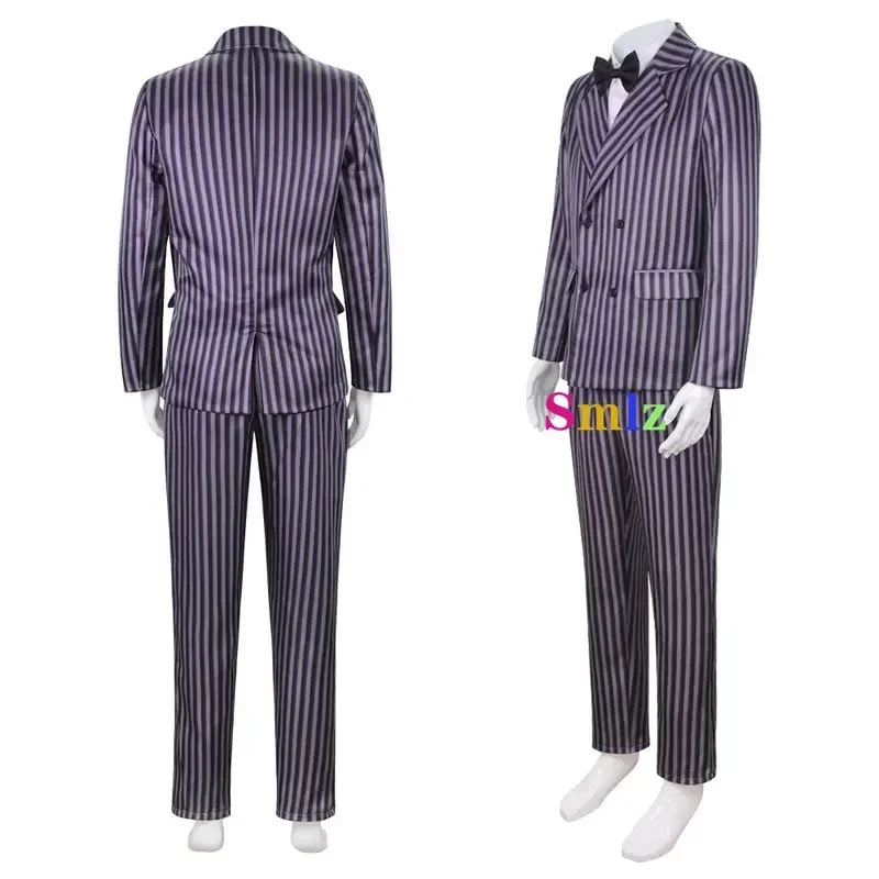 Gomez Addams Cosplay Anime Morticia Costume Abito Carnevale di Halloween Vestito Adulto Bambino Cappotto Camicia Pantalone Cravatta Vestito Uniforme Del Partito MN8