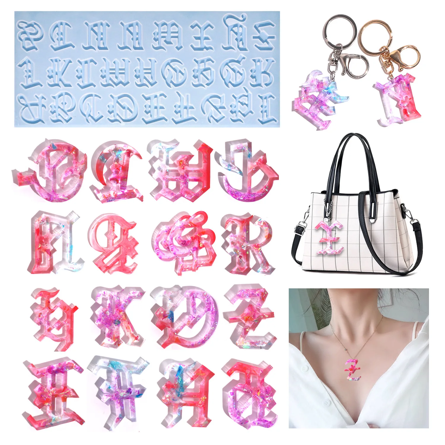 DIY English Letter Number Epoxy Silicone Mold Keychains Hanging Pendant Jewelry Silicone Mould For Resin Making Decoration Molds