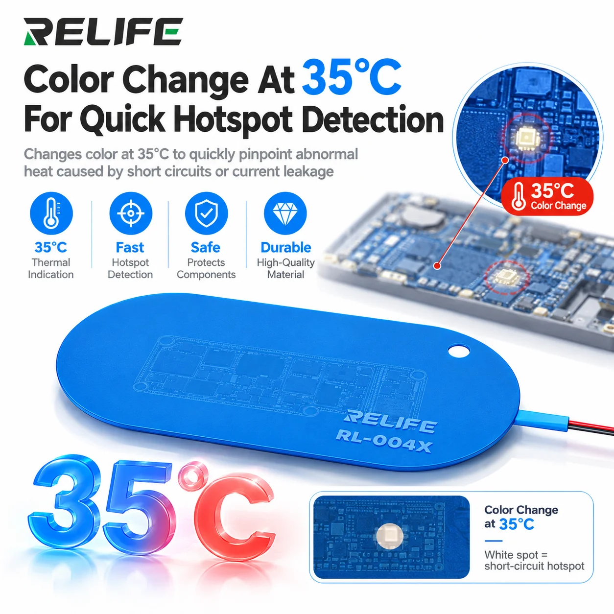 RELIFE RL-004X Short Circuit Finder Pad Motherboard PCB Temperature Sensitive Sheet for Phone PC Repair Fault Locator Testing