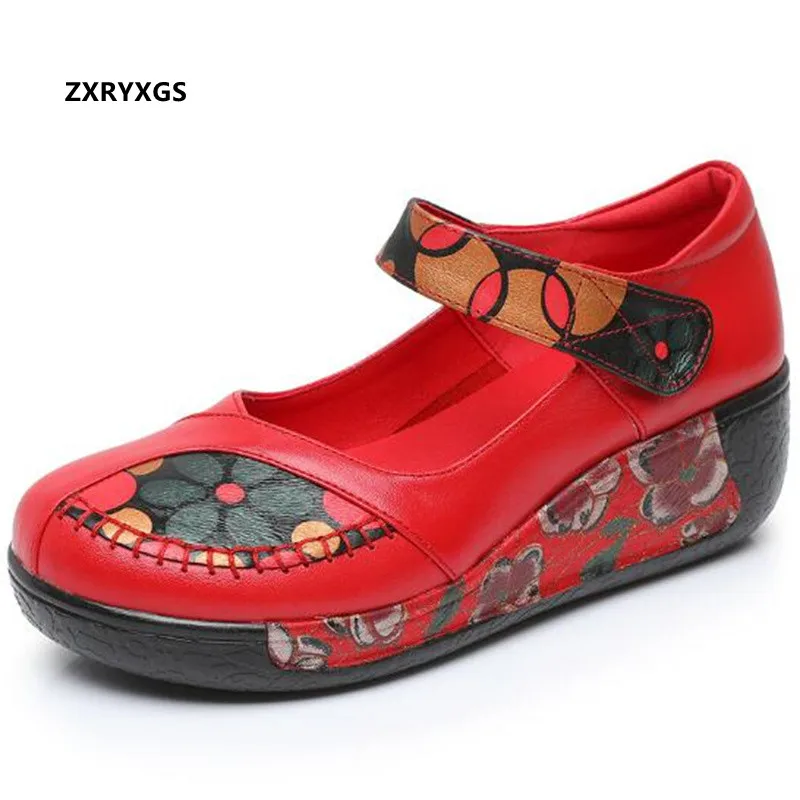 2023 New Classic Print Top Cowhide Fashionable Shoes Women Leather Shoes Medium Thick Heel Shoe Comfort Elegant Trendy Shoes