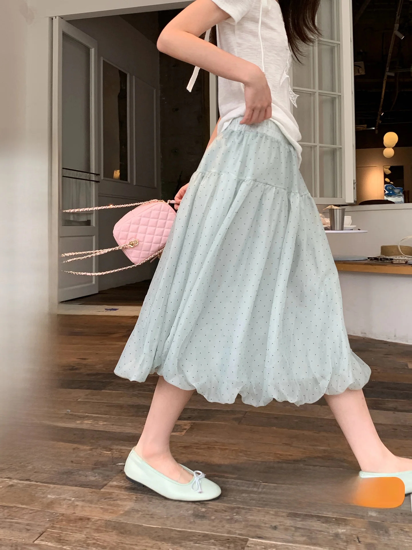 

Song Zhengen Summer 2026 New Style Polka Dot Bloomer Skirt Women's Casual Slimming Midi Skirt High Waist Elastic Waist Korean...