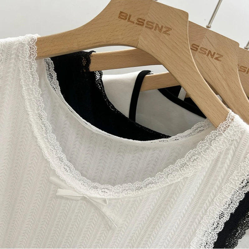 AOSSVIAO 2025 المرأة الصيف المحاصيل القمم الدانتيل تقليم محبوك تانك القمم الصيف رقيقة الخامس الرقبة أكمام قاعدة كاميس المرأة قمة الموضة