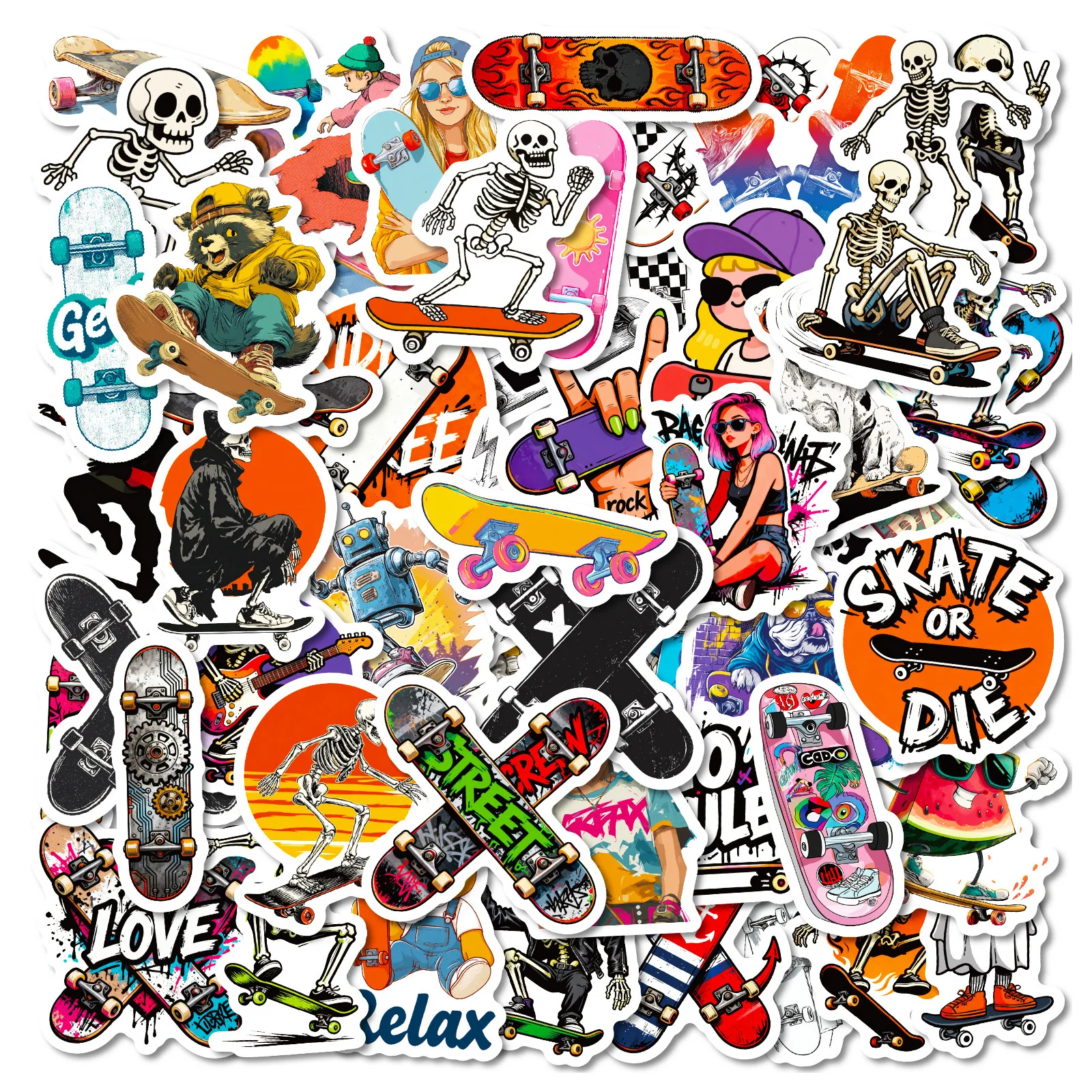 56 Pcs Trendy Streetwear Skateboard Stickers, Cool Waterproof Graffiti Stickers for Luggage Laptop Cup Decor